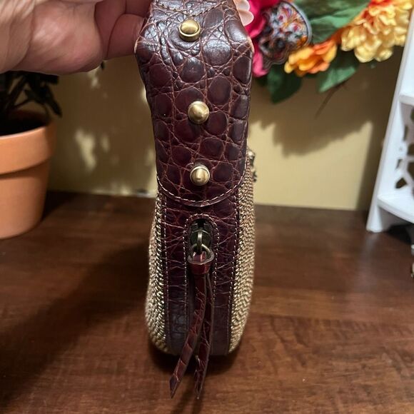 Eric Javits Handbag BrownCroc embossed Leather Push Lock Flap Zip Closure - Picture 5 of 8